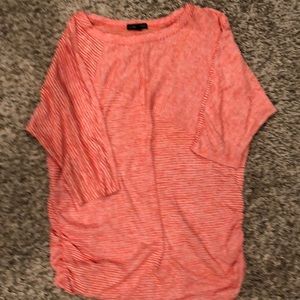 3/4 sleeve Orange and white striped top with side ruching